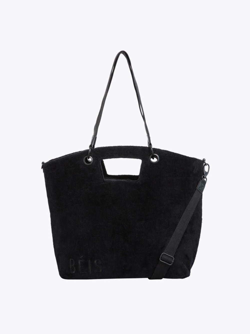 BEIS Black Suede Tote with Top Handles and Detachable Long Strap